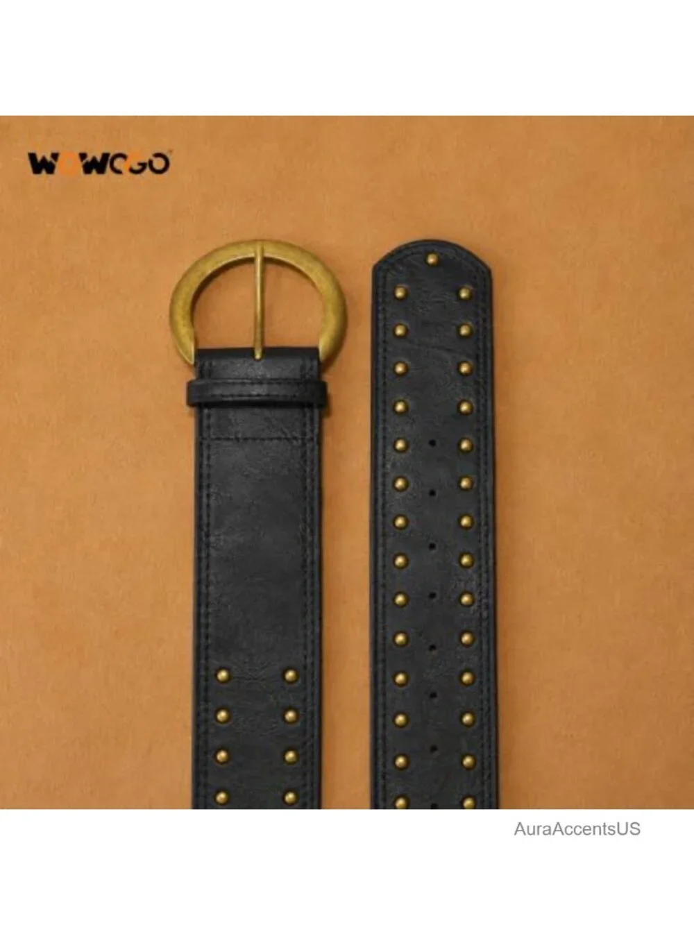 Wide Chunky PU Leather Western Belt for Women with Large Brass Buckle
